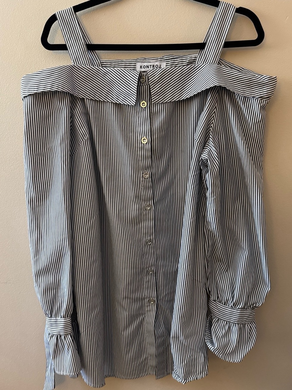 Off-Shoulder Stripe Button-Front Top in Black & White
